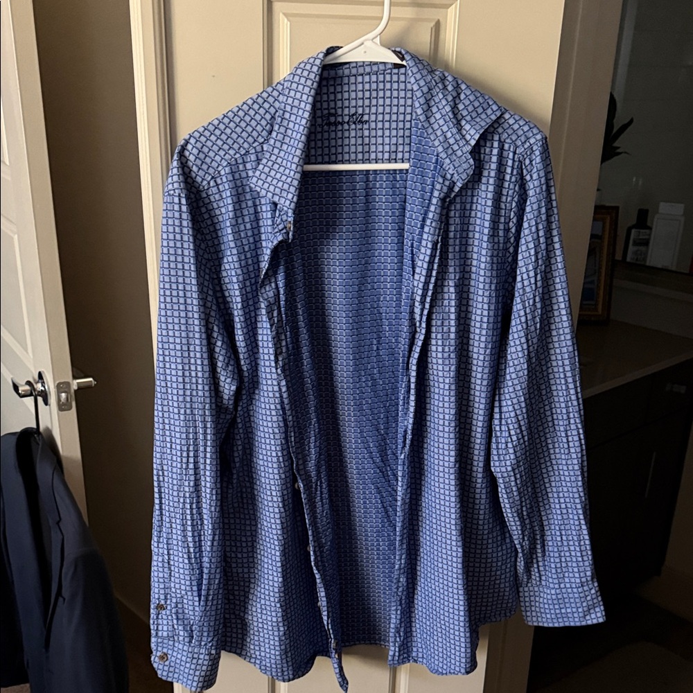 Tasso Elba Blue Patterned Shirt Jacket
